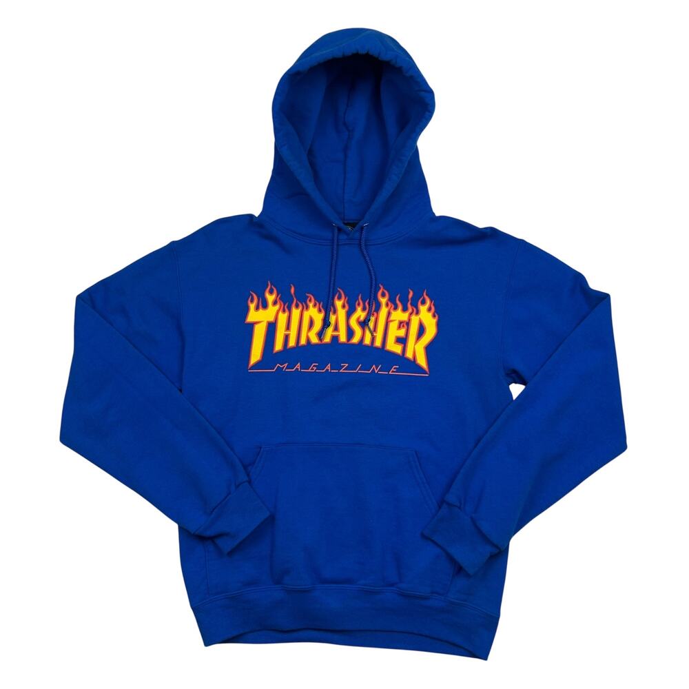 Thrasher Magazine Flame Logo Hoodie Blue Skate Skateboard Pullover Mens Small